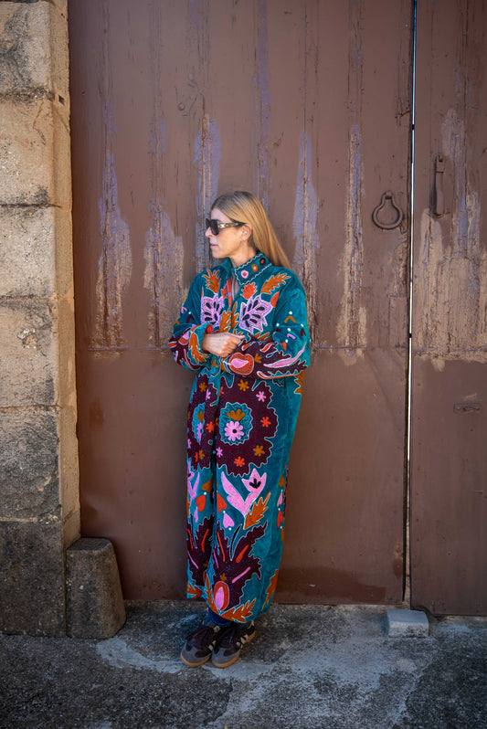 Velvet Embroidery Long Jacket