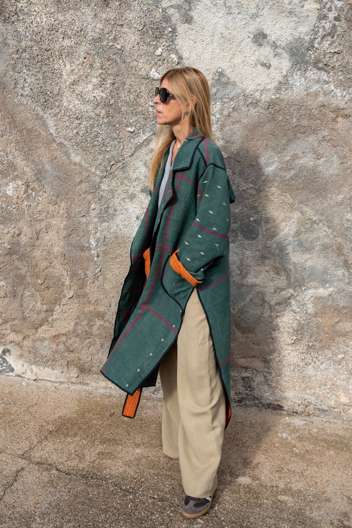 Old Kantha Trench Coat