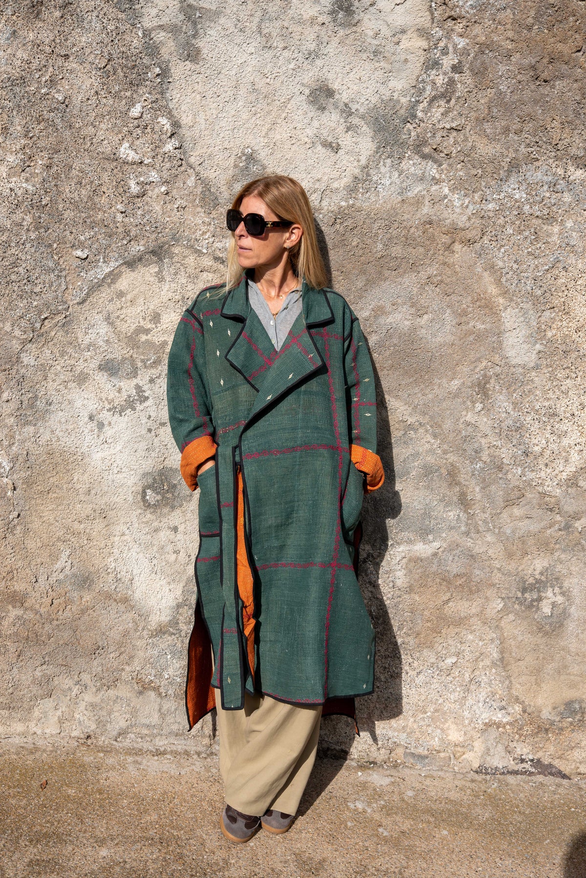 Old Kantha Trench Coat