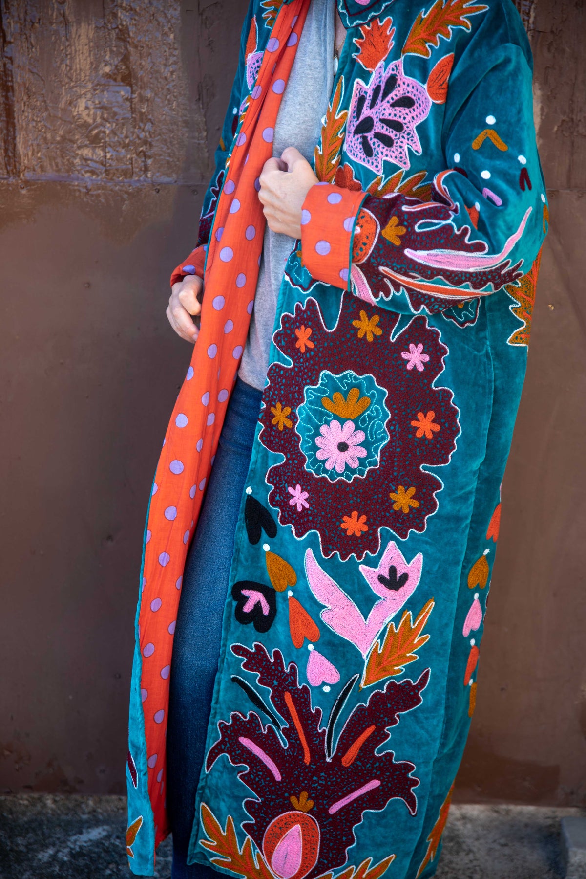 Velvet Embroidery Long Jacket