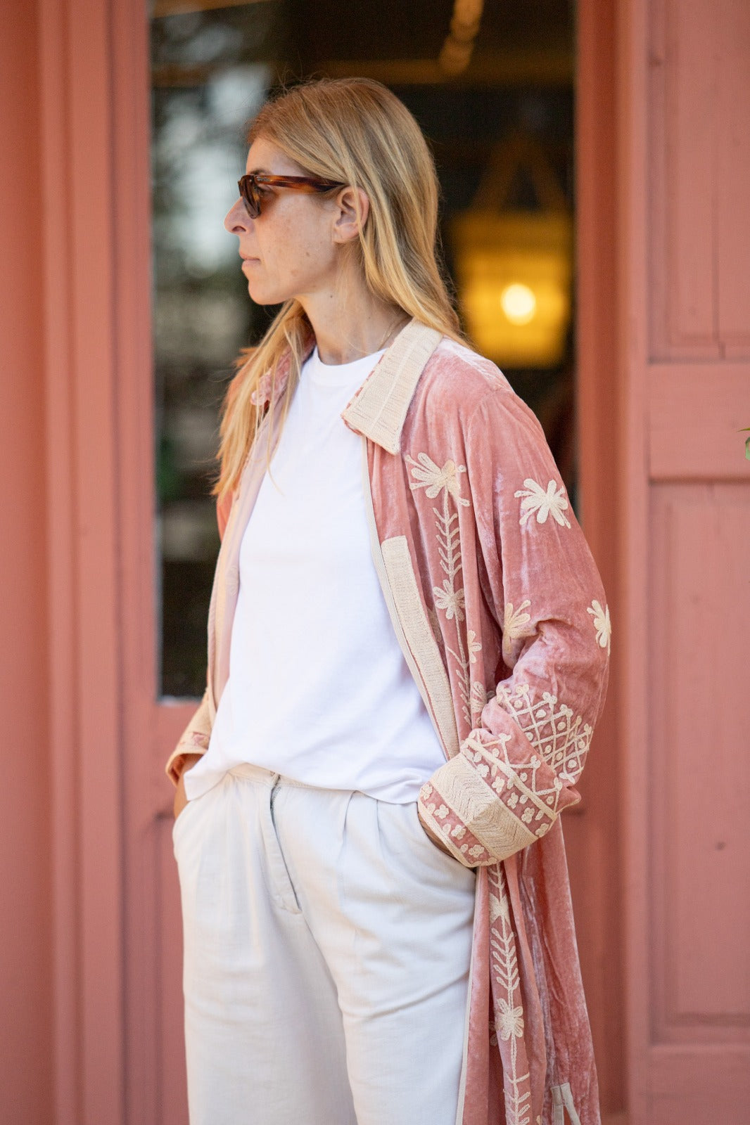 Silk velvet embroidered kimono