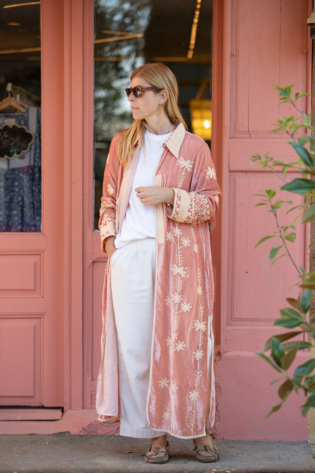 Silk velvet embroidered kimono