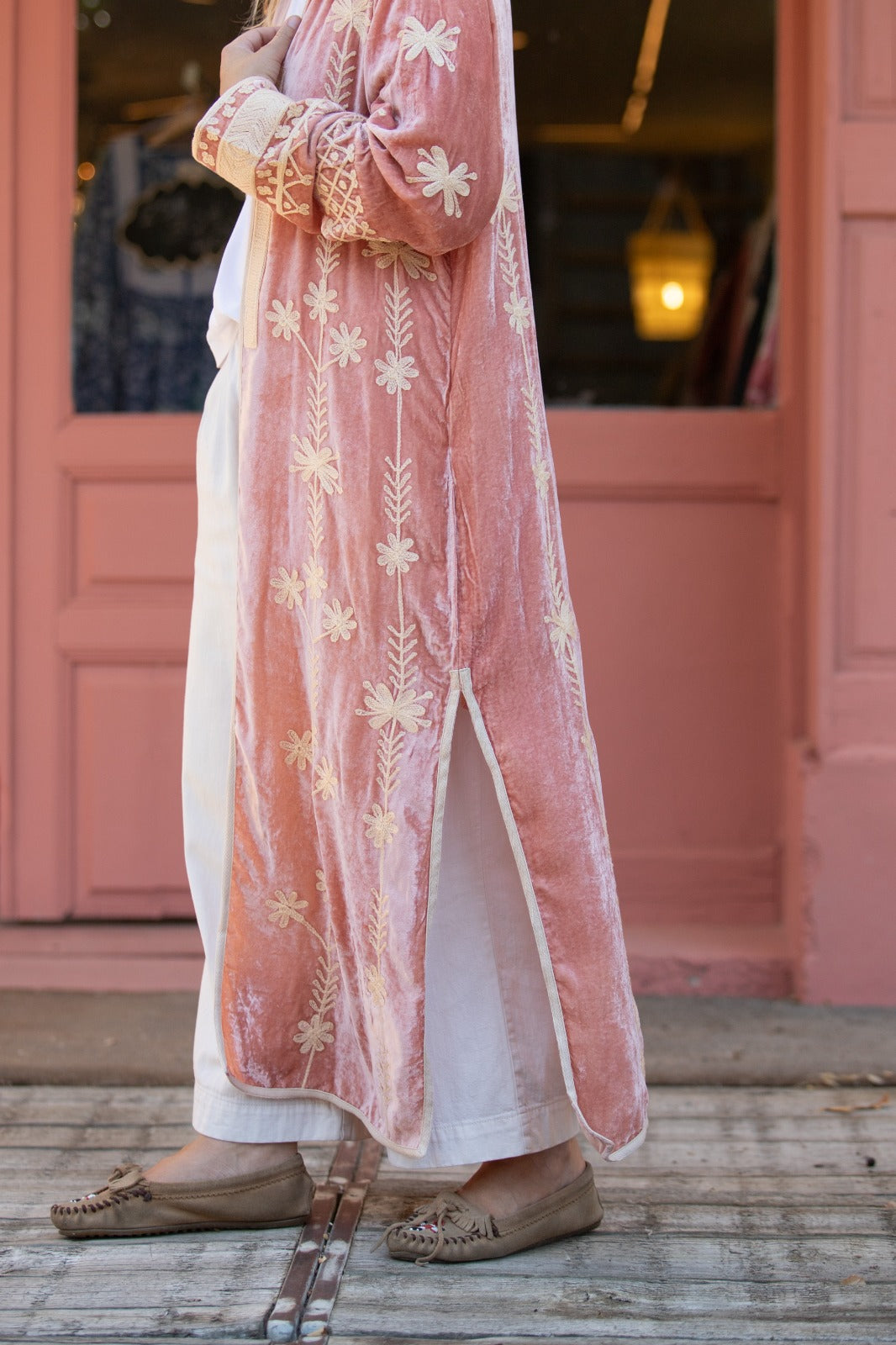 Silk velvet embroidered kimono