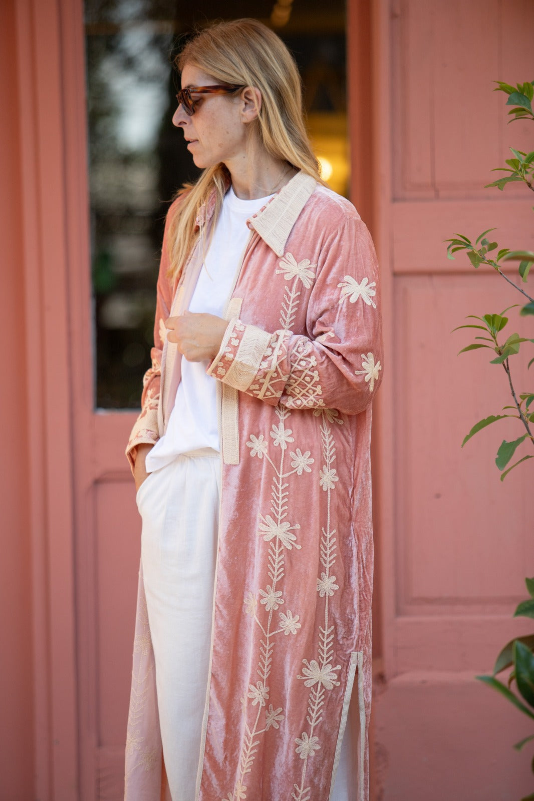 Silk velvet embroidered kimono