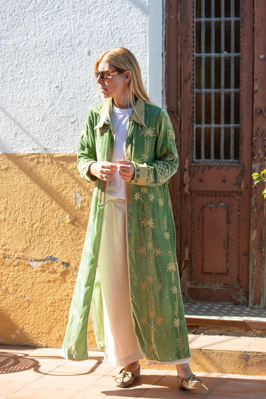 Silk velvet embroidered kimono