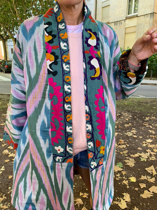 Vintage Kimono Ikat with Suzani