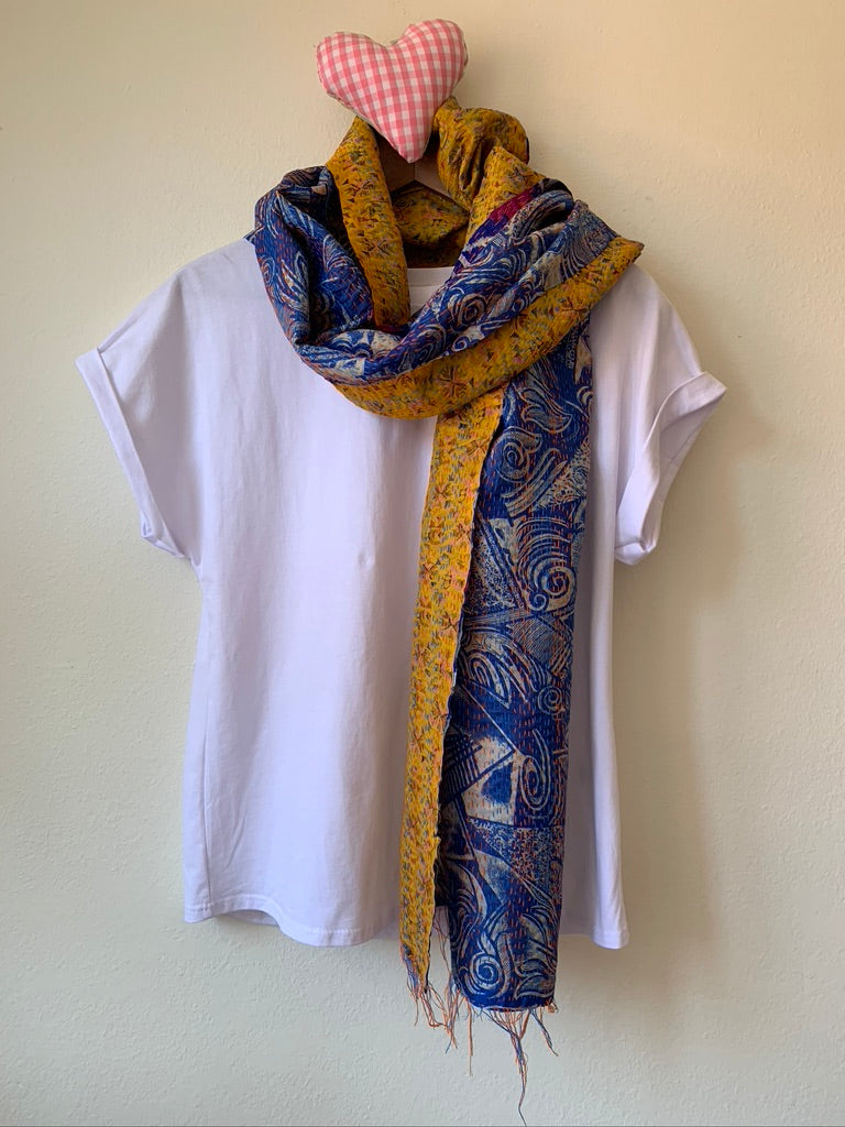 Vintage Silk Kantha Scarf - Sanjanaandme 