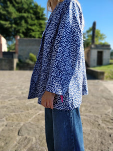 Indigo Block Print Kimono Jacket