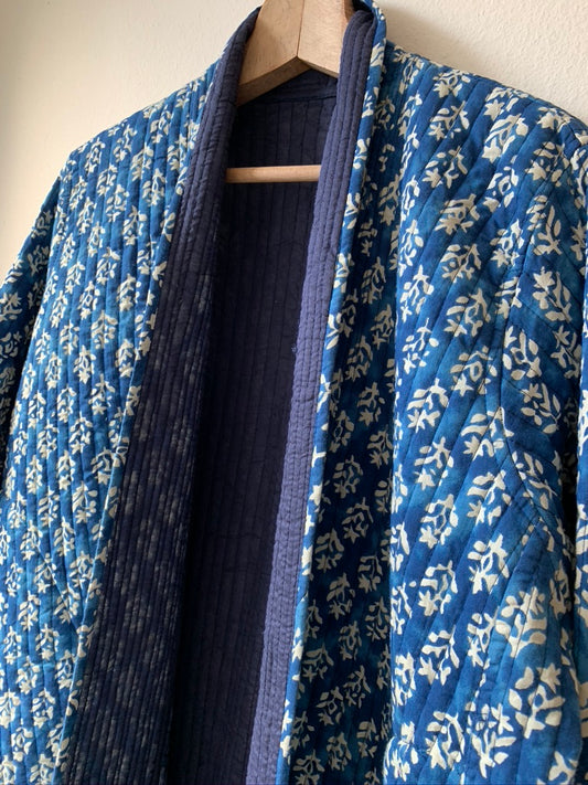 Block Print Quilted Kimono, Long