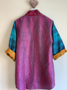 Kimono Vintage Silk Kantha Jacket - Sanjanaandme 
