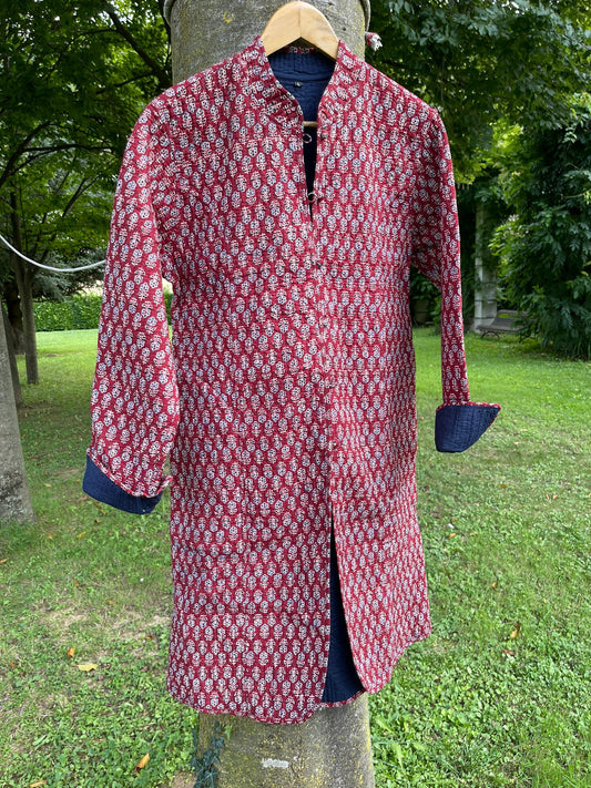 Long Block Print Quilted Reversible Jacket