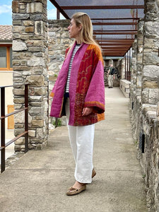 Reversible kimono old kantha silk
