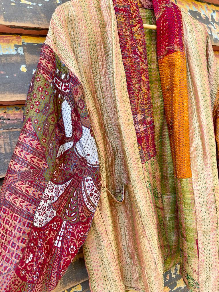 Reversible silk kantha kimono