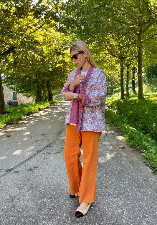 Quilted kimono reversible