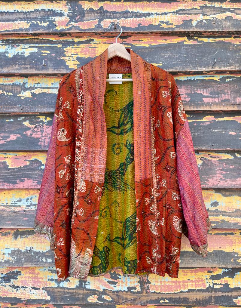 Silk vintage kantha kimono