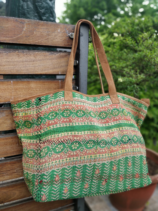 Vintage Kantha Shopping Bag